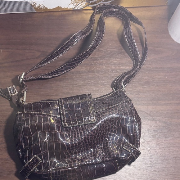 Treviso Dark Brown Croc-Embossed Crossbody Bag - Picture 2 of 3